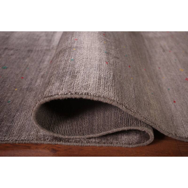 Gray & Brown Striped Gabbeh Oriental Area Rug Hand-Knotted Wool Carpet - 8'1"x 9'8"