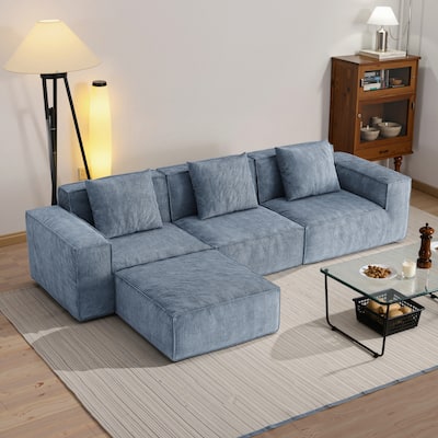 118 Inch Modular Sofa Bed Convertible 3 Seater with Footrest Gray Corduroy Velvet