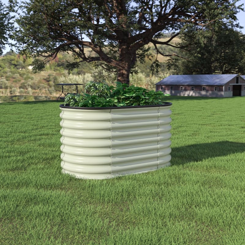 2-in-1 Modular Galvanized Steel Raised Garden Bed for Outdoor Gardening - pearl white