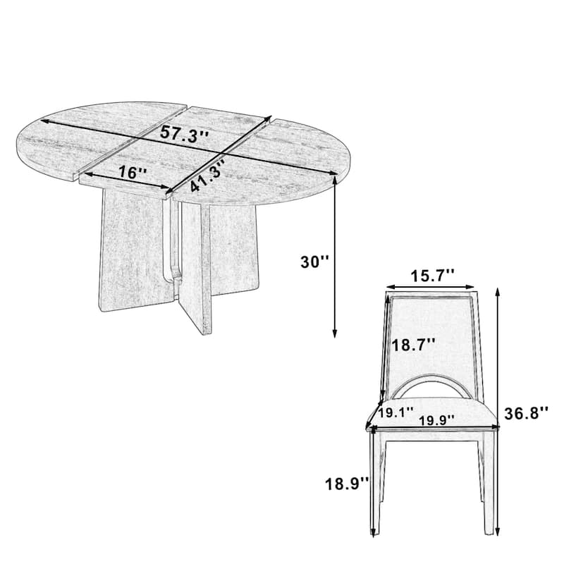 Round Dining Table Set for 4 with Extendable Top and Comfortable Upholstered Chairs for Family Meals