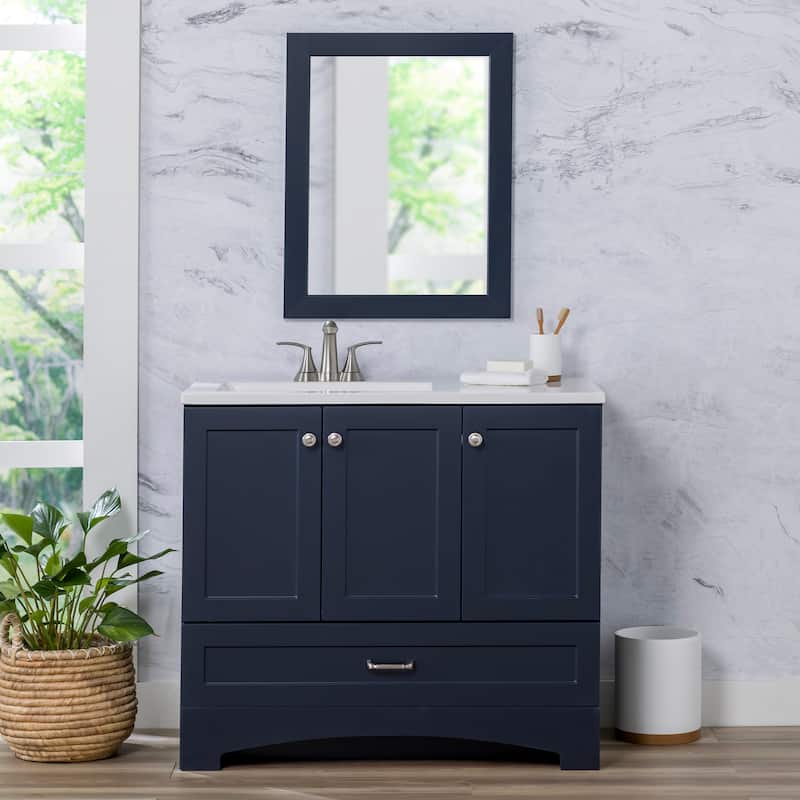 Spring Mill Cabinets Emlyn 36.5" Bathroom Vanity With Shelves, Drawer, and White Sink Top