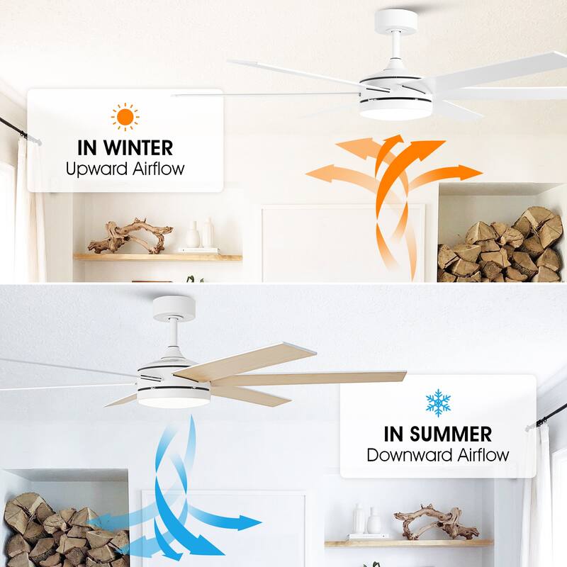 60-in White Wooden Reversible Remote Large Coastal Ceiling Fan with Light