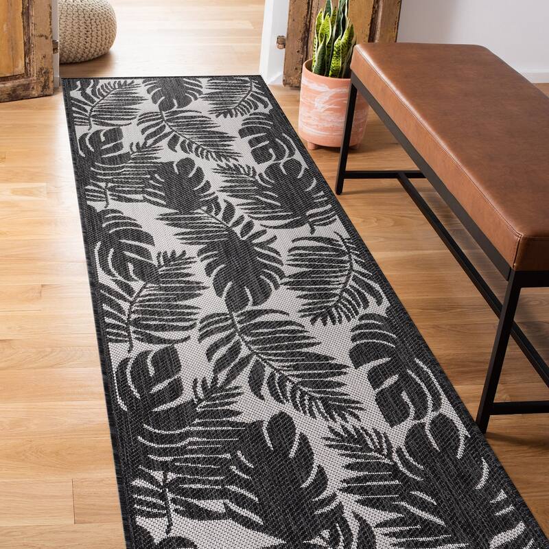 World Rug Gallery Floral Leaves Textured Flat Weave Indoor/Outdoor Area Rug