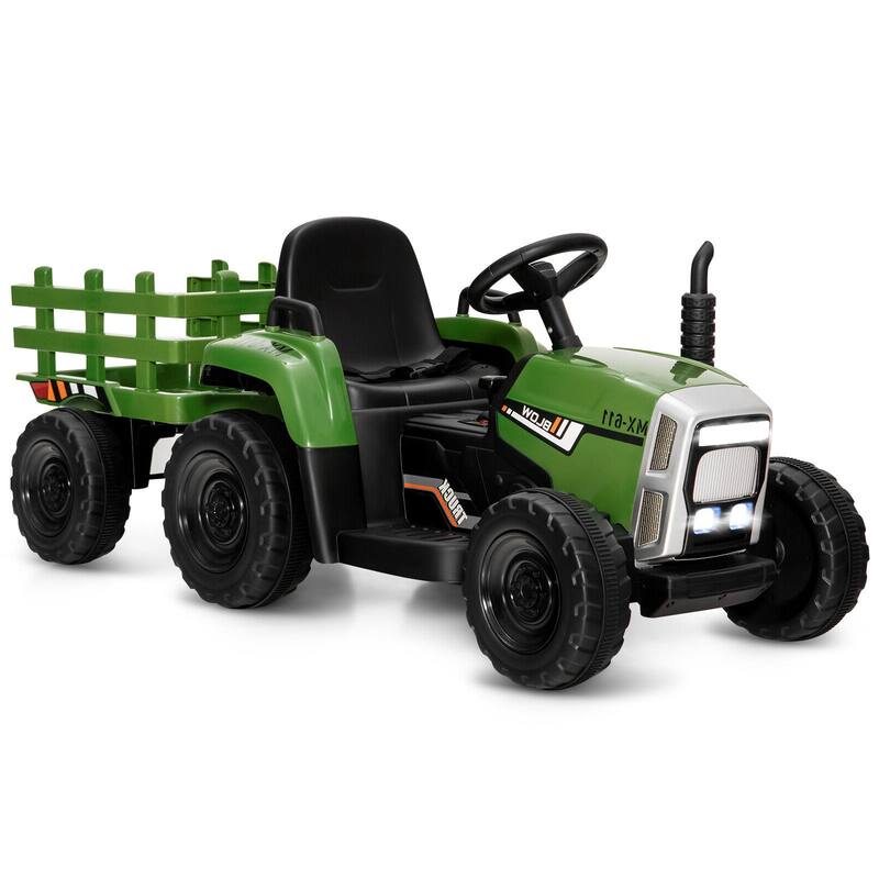 12V Rechargeable Battery Kids Ride-On Tractor with Trailer and Parental Remote Safety Belt - 53" x 20" x 20.5" - Dark Green
