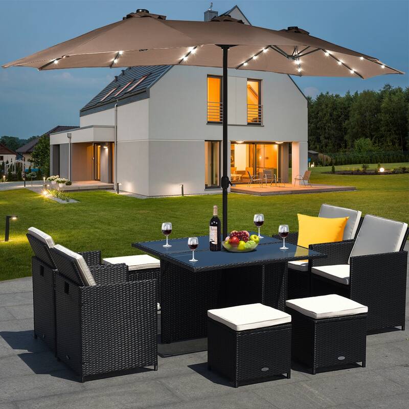Costway 15Ft Patio Double-Sided Solar LED Market Umbrella Crank Base