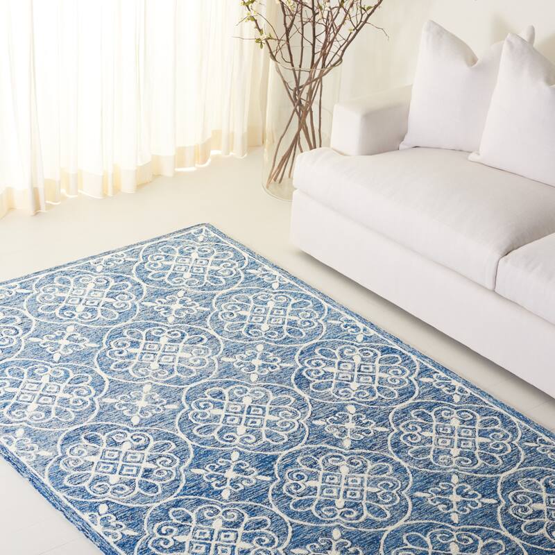 Lauren Ralph Lauren Handmade Carme Casual Wool Rug - 7' Square - Navy/Ivory