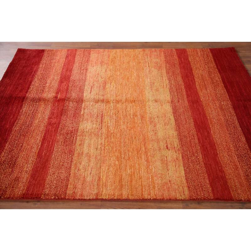 Striped Gabbeh Kashkoli Area Rug Hand-knotted Wool Carpet - 4'6" x 6'2"