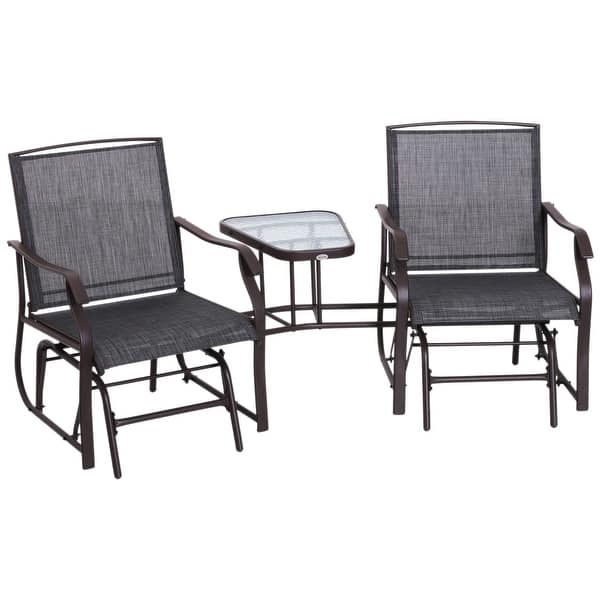 slide 2 of 28, Outsunny 3-pc. Outdoor Sling Fabric Gliding Rocker Chairs w/ Table Grey