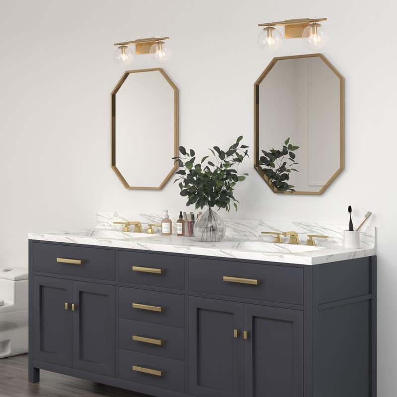 Modern Gold Bathroom Vanity Lights, 2-light Transitional Wall Sconces with Globe Glass - L 16.5"x W 6.5"x H 8"