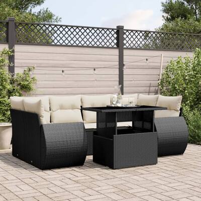 vidaXL Patio Sofa Set with Cushions Outdoor Furniture 7 Piece Poly Rattan - 24.4 x 24.4 x 27.2