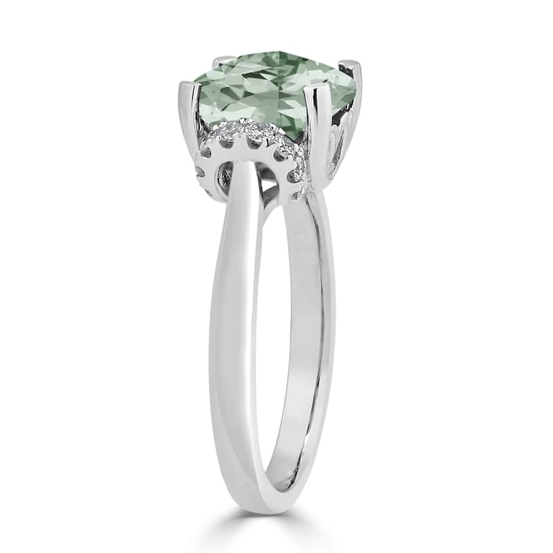 Auriya Unique 2ct Cushion-cut Green Amethyst and Diamond Engagement Ring 1/5cttw 14k Gold