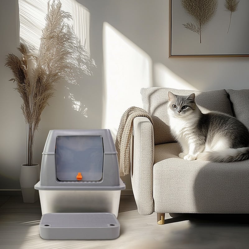 Extra Large Enclosed Stainless Steel Cat Litter Box Metal Litter Tray