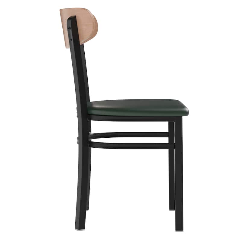 Commercial Metal Dining Chair with Wood Seat and Boomerang Back