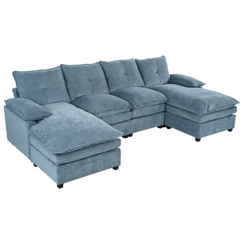 Luxurious U-Shaped Chenille Sectional Sofa with Adjustable Armrest Pillows and Button-Tufted Backrest