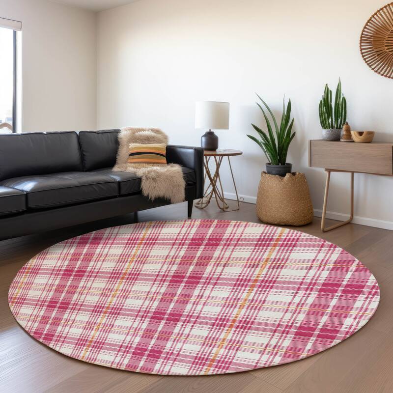 Premium Washable Super Soft Farmhouse Plaid Mayfield Rug - Blush - 8' x 8'