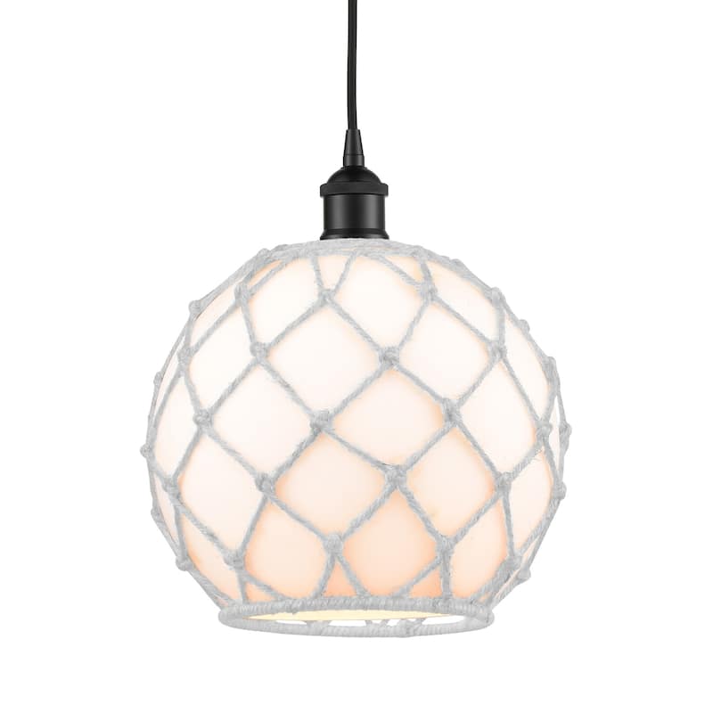 Innovations Lighting 616-1P-13-10 Farmhouse Pendant Farmhouse 10" Wide - Matte Black / White Glass with White Rope