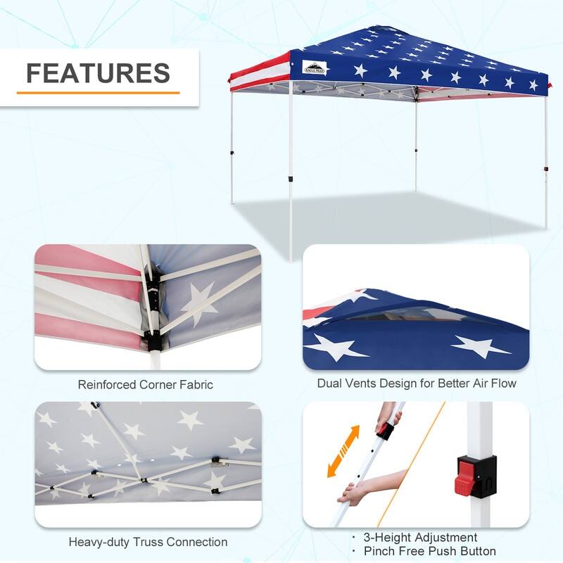 EAGLE PEAK Pop Up Canopy Tent with Wheeled Carry Bag, 8 Stakes, 4 Ropes, 4 Weight Bags, Easy Set Up Tent Canopy, 12x12 ft