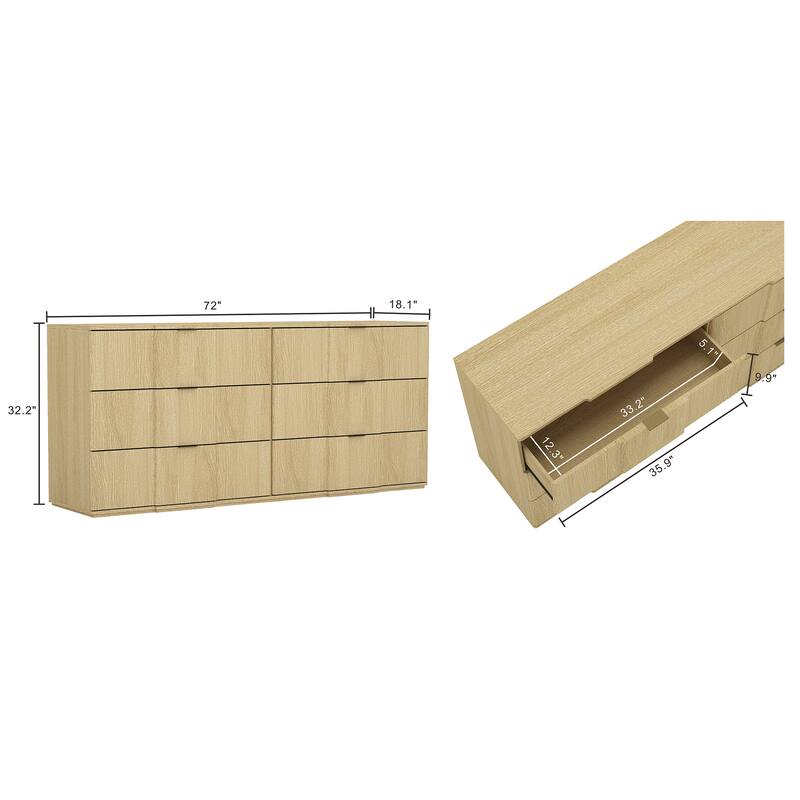 Clive 72 Inch 6 Drawer Bedroom Dresser