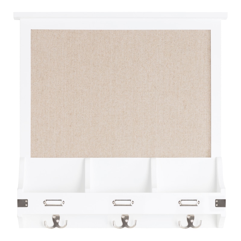 Kate and Laurel Stallard Wood Wall Pinboard with Hooks - 24x24 - White