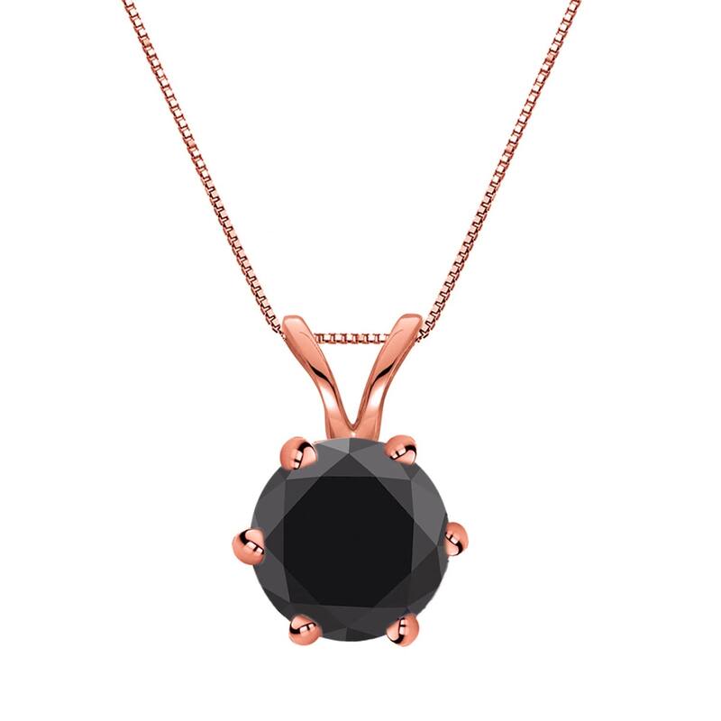 Auriya 14k Gold 1 1/4ctw Solitaire Black Diamond Necklace 6-Prong