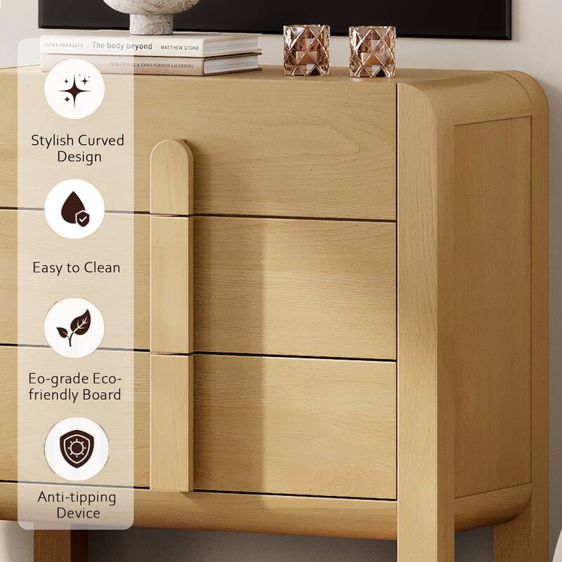 WAMPAT 3 Drawer Curved Dresser For Bedroom Set Of 2, Mid Century Modern Chest Of Drawers, Wood 6 Drawer Dresser