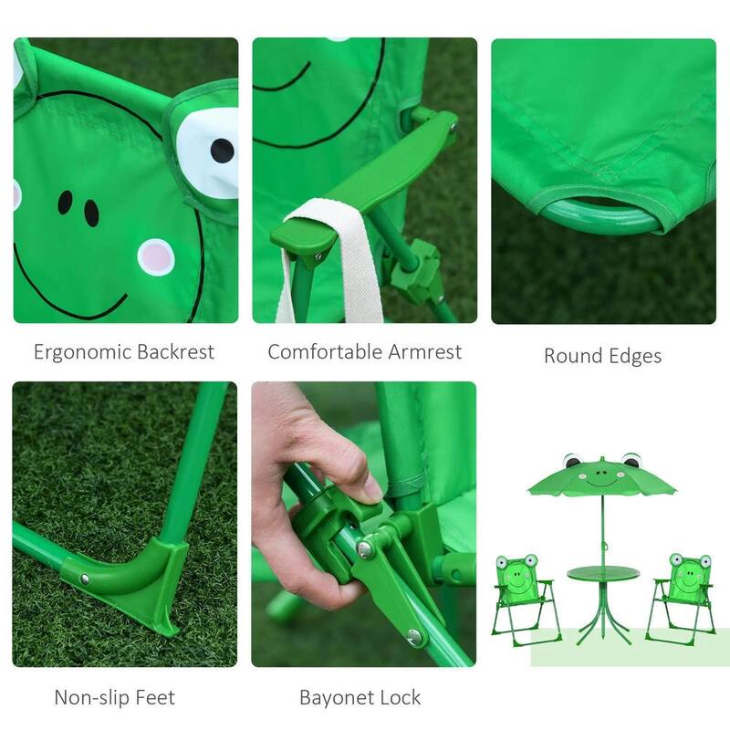 Folding Kids Picnic Table Set,Frog Pattern,Adjustable Umbrella,Garden