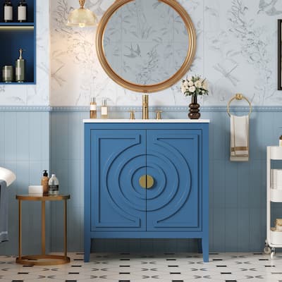 30" Bathroom Storage Cabinet with Ceramic Sink, 2 Large Soft Closing Doors with Organizer, 1 Hided Drawer and Adjustable Shelf