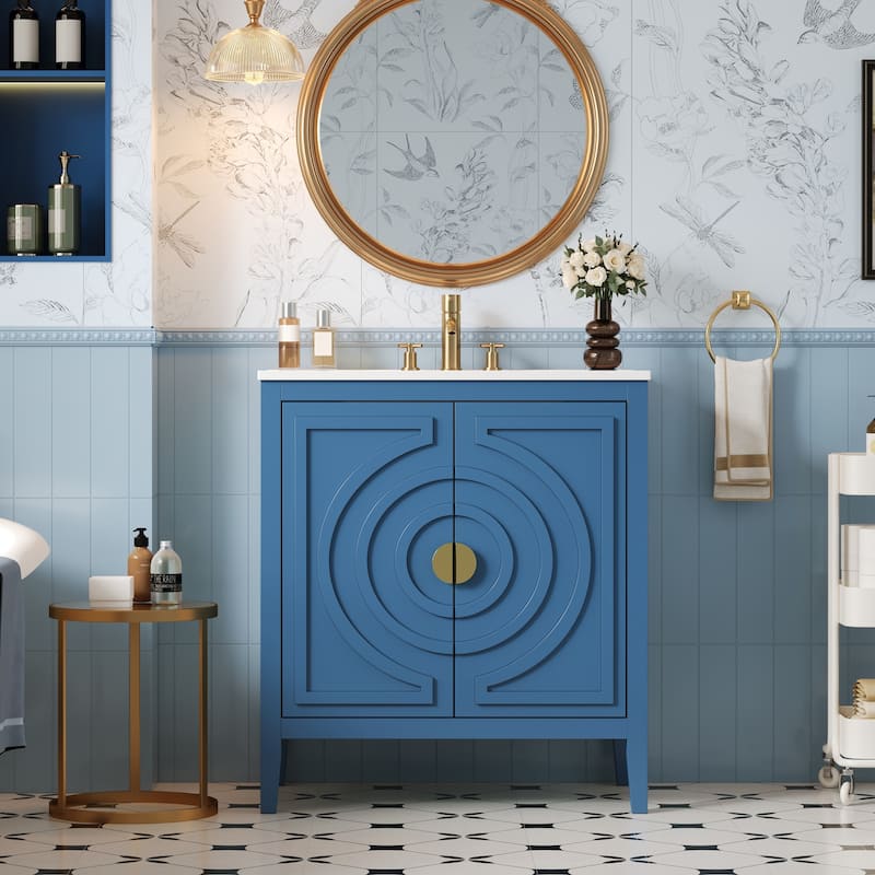 30" Blue Bathroom Vanity Cabinet with Undermount Ceramic Sink - 30 Inch - Blue - 30 Inch
