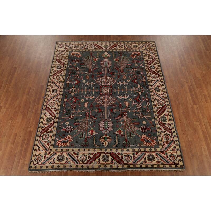 Gray Geometric Oushak Oriental Area Rug Handmade Wool Carpet - 7'9"x 9'11"