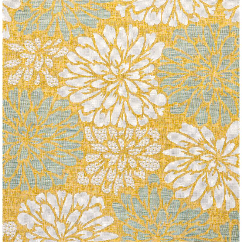 JONATHAN Y Floral Textured Weave Indoor/Outdoor Area Rug - 5' Square - Yellow/Cream