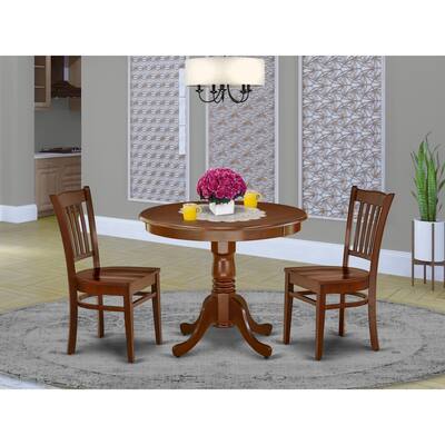 East West Furniture Dinette Set- A Round Dining Room Table with Pedestal and Kitchen Dining Chairs, Mahogany(Pieces Options)
