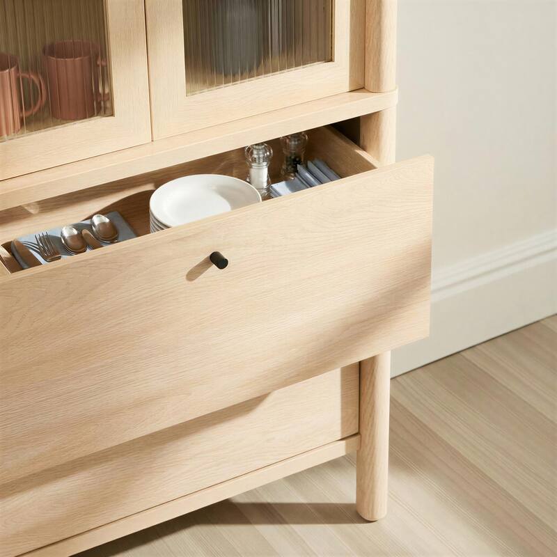 Walker Edison Modern Fluted Glass Bookshelf Cabinet with Drawers