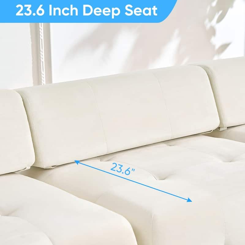 Mixoy Modular 134inch Modular Sectional Sofa with 2 Ottoman,Velvet U-Shaped Couch for Living Room - 133.9"w x 66.9"D x 24.8"H