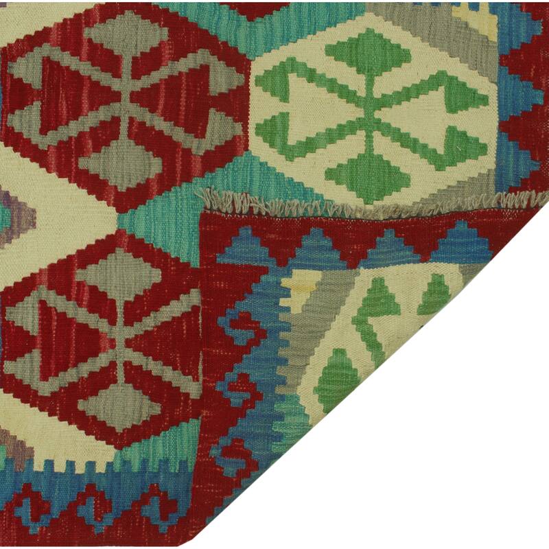 Hand-Woven Sangat Kilim Clair Red/Blue Runner - 2'9" x 9'7"