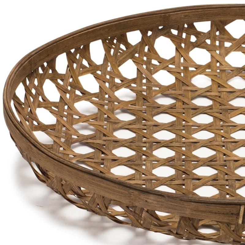 HomeRoots 26" Brown Bamboo Weave Round Wood Tray