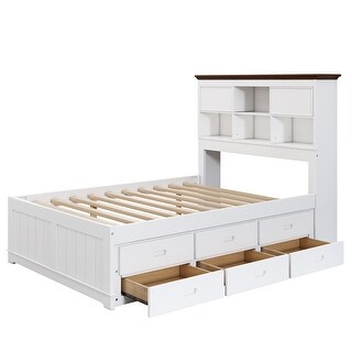 Full Size Captain Bookcase Platform Bed with Trundle & Headboard