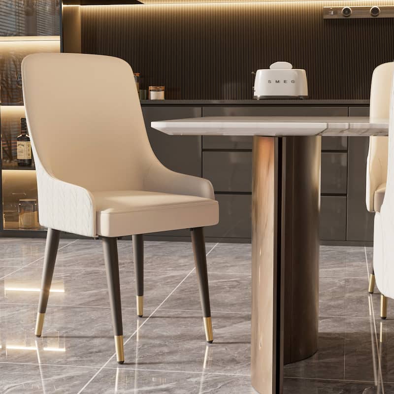Modern PU Leather Set of 2 Dining Chairs with Metal Legs - 17"x17"x36"