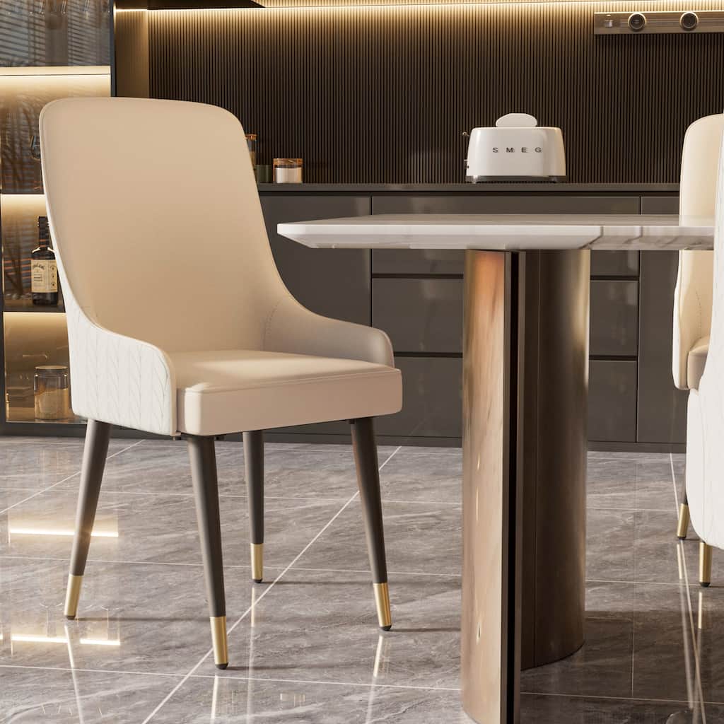 Modern PU Leather Set of 2 Dining Chairs with Metal Legs - 17"x17"x36"