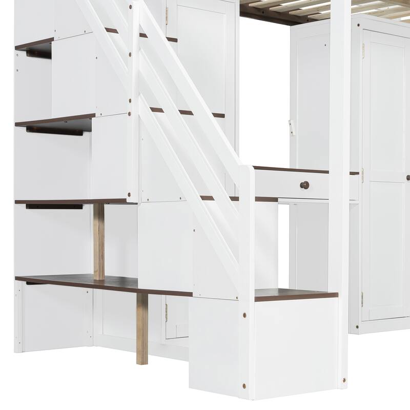 Full Size Loft Bed with Storage Staircase, Built-In Dressing Table, USB Ports & Lights by Harper&Bright Designs