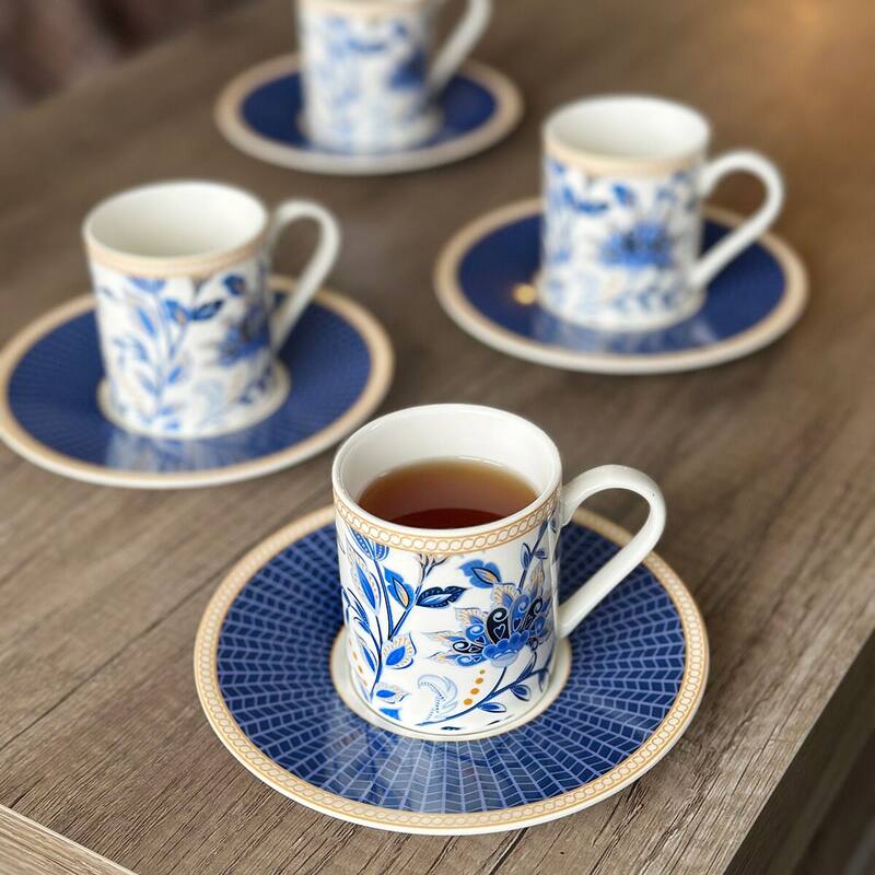 STP Goods Melody of Flowers Turkish Coffee Espresso Cup & Saucer Set for 4