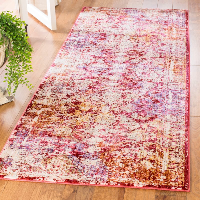 SAFAVIEH Sutton Elenora Boho Oriental Polyester Rug - 2'9" x 12' Runner - Fuchsia/Ivory