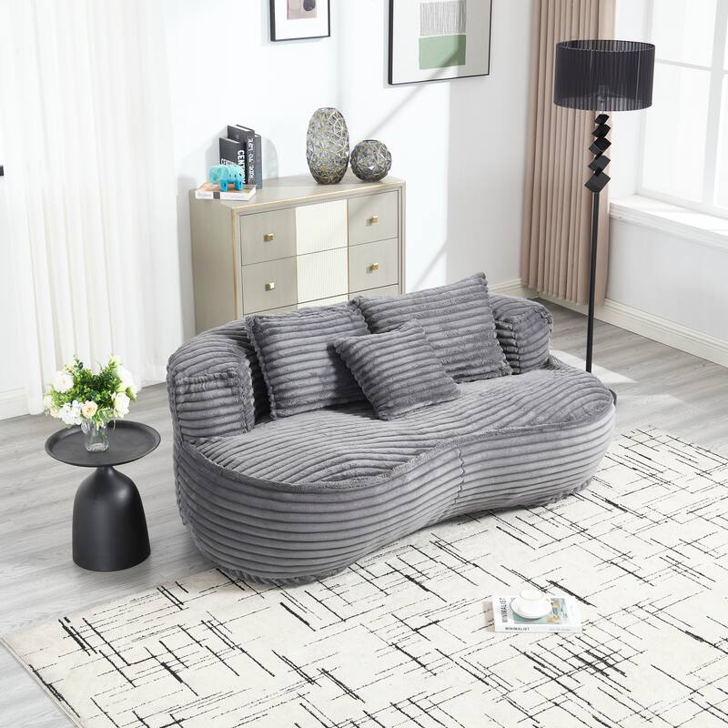 Corduroy Bean Bag Chair, Foam-Filled Lazy Floor Sofa with 3 Pillows, Soft Upholstered Lounge Chair for Adults & Teens - Dark Gray