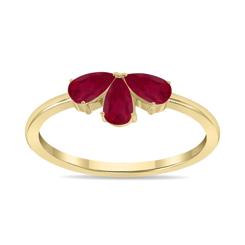 Marquee Jewels Ruby Pear Shape Three Stone Ring in 10K Yellow Gold