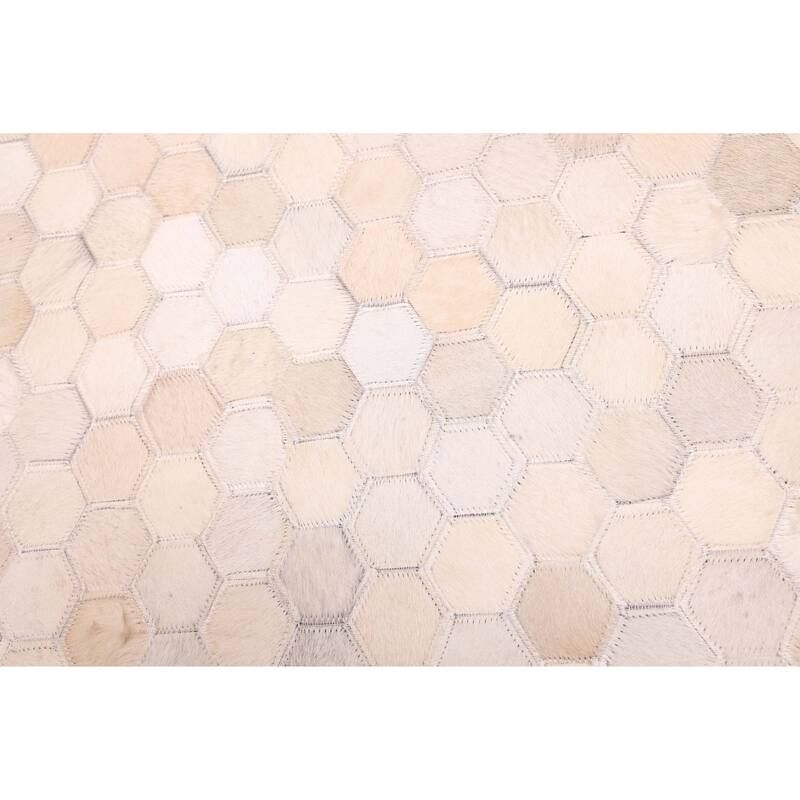 ECARPETGALLERY Handmade Cowhide Patchwork Cream Leather Rug - 8'0 x 10'0