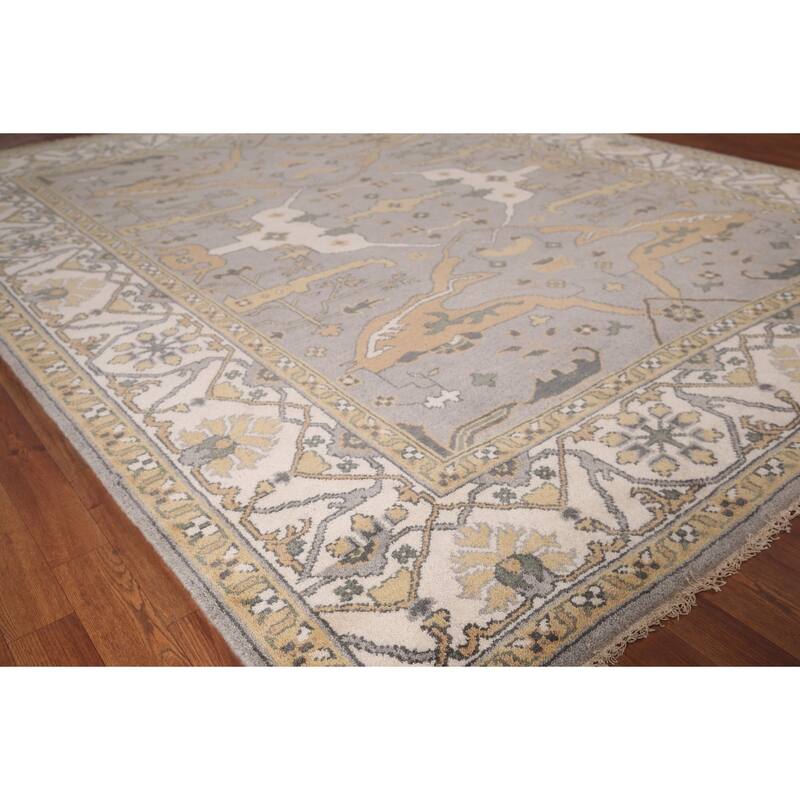 Gray Oushak Indian Rug Hand-Knotted Wool Carpet - 8'0"x 9'8"