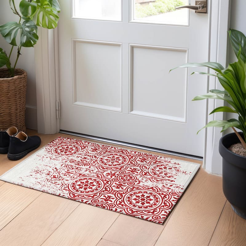 Premium Washable Super Soft Vanishing Medallion Mayfield Rug - Red - 1' 8" x 2' 6"