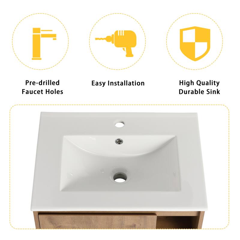 Beingnext 24"/30" Single Bathroom Vanity with Sink, Floating Bathroom Vanity with Soft Close Door and Shelf