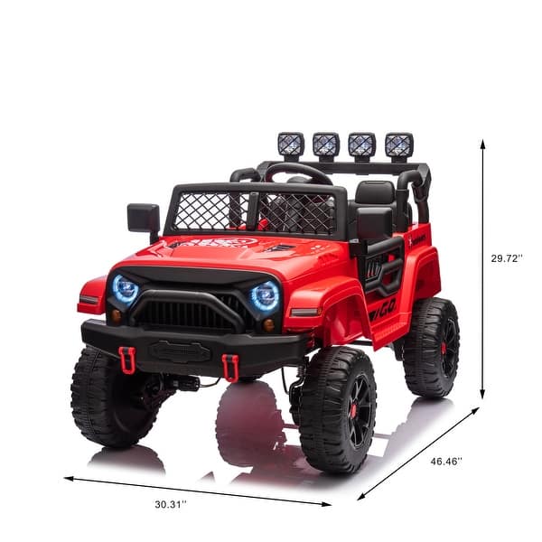 dimension image slide 1 of 5, 2-Seater 24V Ride-On Truck with Powerful 4WD Motors, LED Lights, MP3 Player, Battery Powered Electric Car