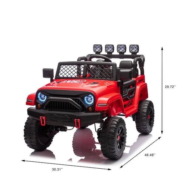 dimension image slide 1 of 5, 24V 2-Seater Ride-On Truck Car with 4WD Motors, 2.4G Remote Control, Soft Start, and LED Lights, Toys Gifts