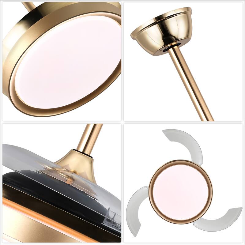 Cusp Barn 36 Inch Retractable Ceiling Fan with Lights, Modern 6 Speeds Silent DC Motor Fandelier Ceiling Fan for Bedroom